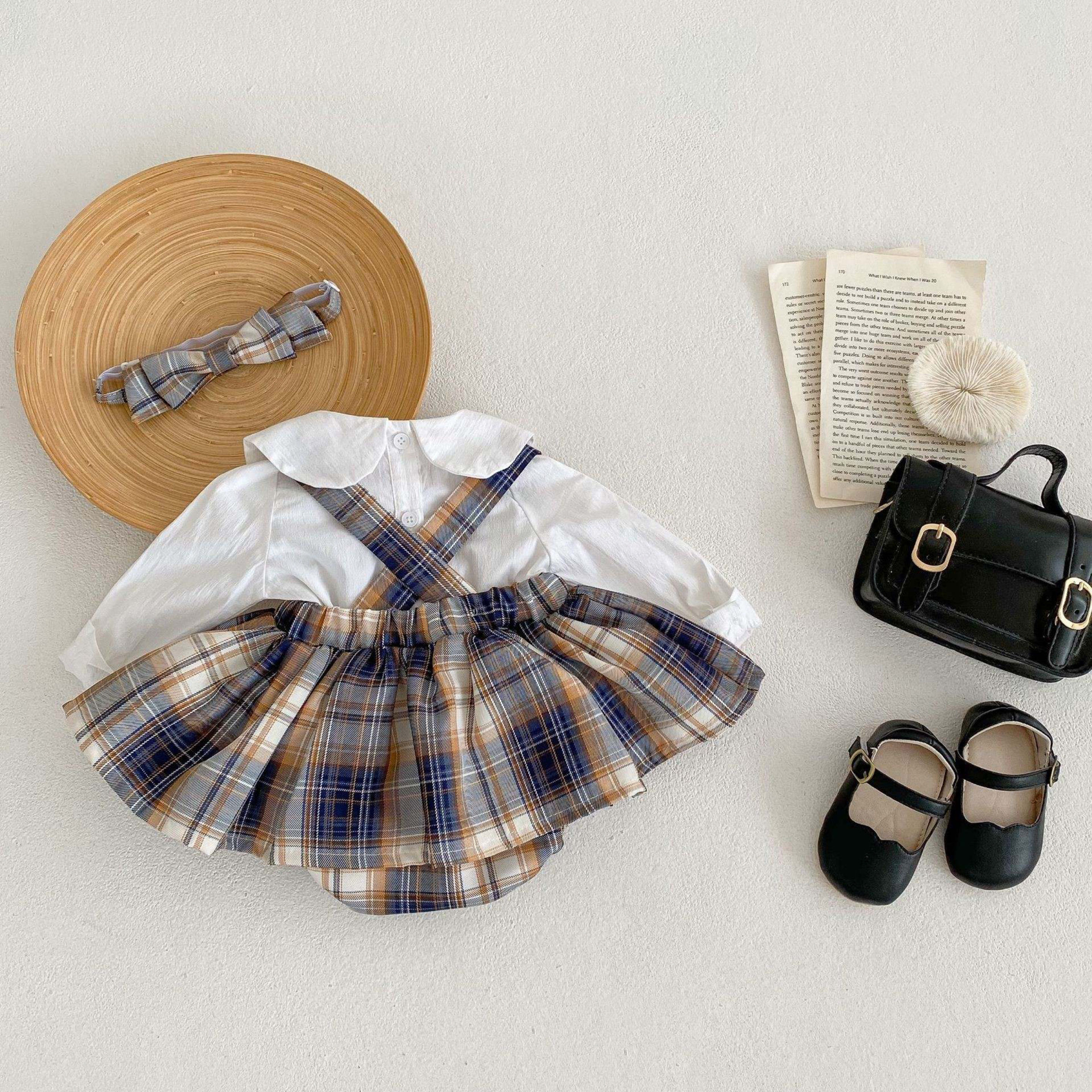 Infant Clothing Spring and Autumn Girl's Plaid Sling Romper Dress Top Cute Baby 