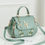 Thumbnail: Green Floral Embroidered Twist Lock Satchel Bag Pearl Decor
