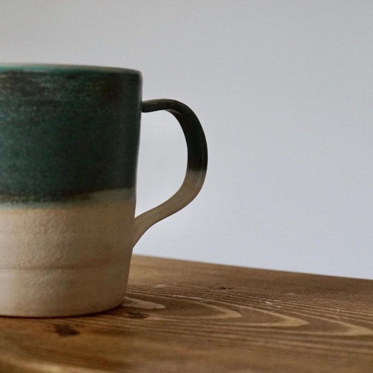 Thumbnail: Turquoise/green rustic half glazed Mug