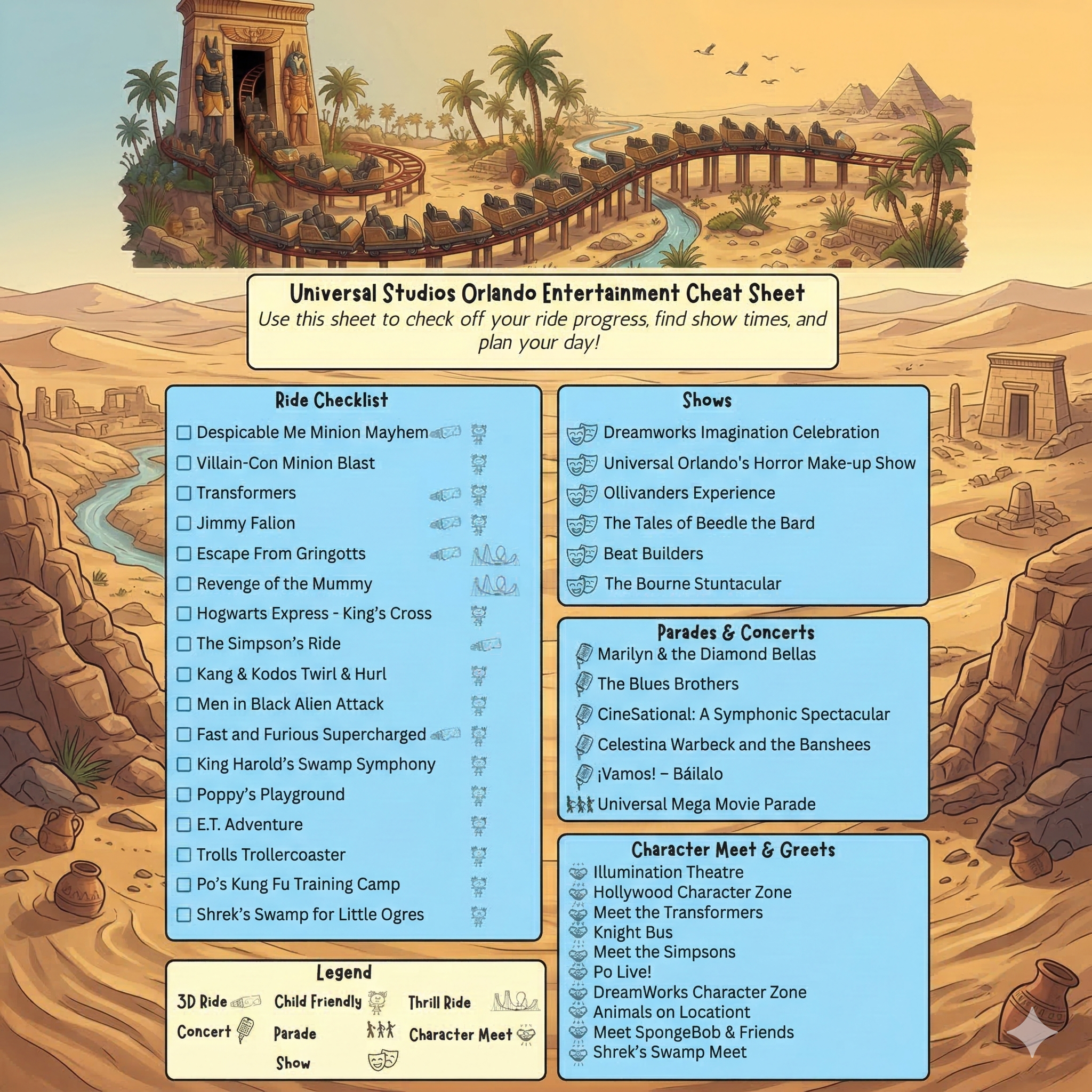 Universal Studios Orlando Attraction Cheat Sheet