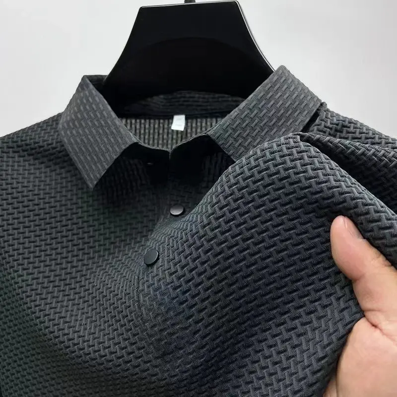 Thumbnail: New Men's Business Casual Short Sleeved Bone Flower Solid Color POLO Shirt Fashi