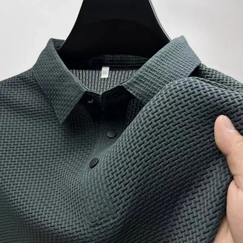 Thumbnail: New Men's Business Casual Short Sleeved Bone Flower Solid Color POLO Shirt Fashi