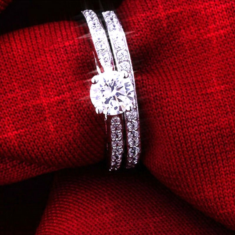 Thumbnail: Stainless Steel Crystal Engagement Wedding Ring