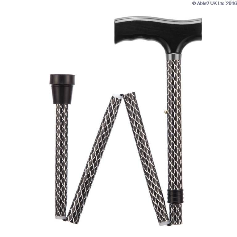 Folding Adjustable Walking Sticks - Etched Black VAT EXEMPT