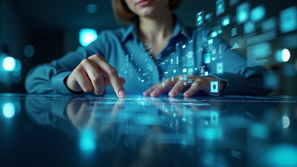 Eye-level view of a data security professional analyzing data protection strategies