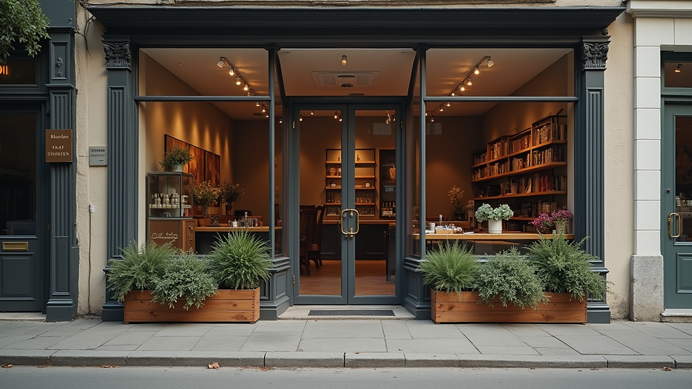 Eye-level view of a small business storefront with a welcoming entrance