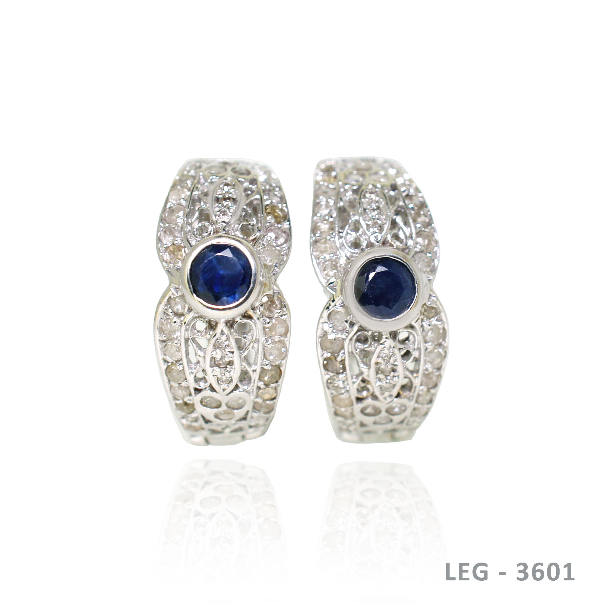 14K-WG Blue Sapphire with Diamond Earrings