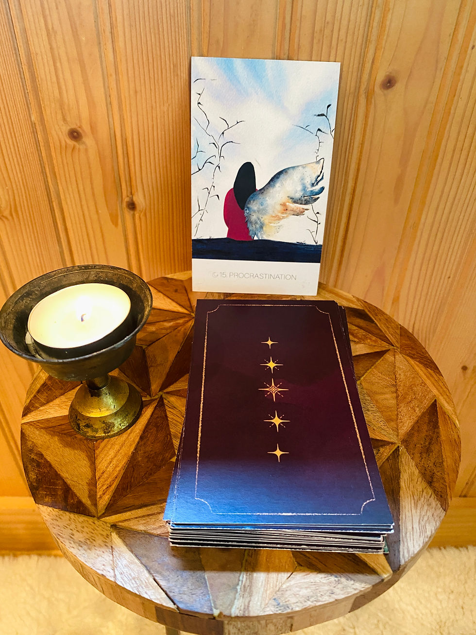 Altar with Oracle Card, contemplative practice. Photo from Soul Synergy Oracle Deck.