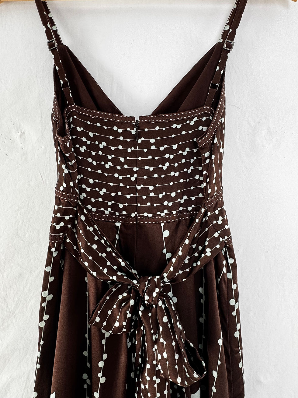 Thumbnail: Ted Baker brown and blue silk  fit and flare dress size 2 (size 8)