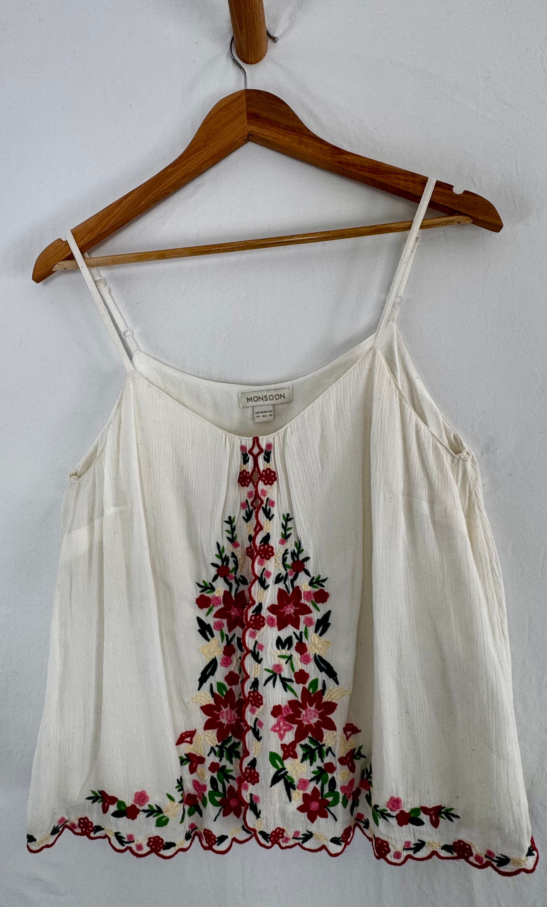 MONSOON  size 14 white crinkle cami with embroidery
