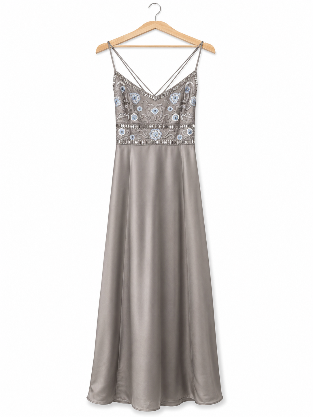 MONSOON grey maxi dress with beading size 14