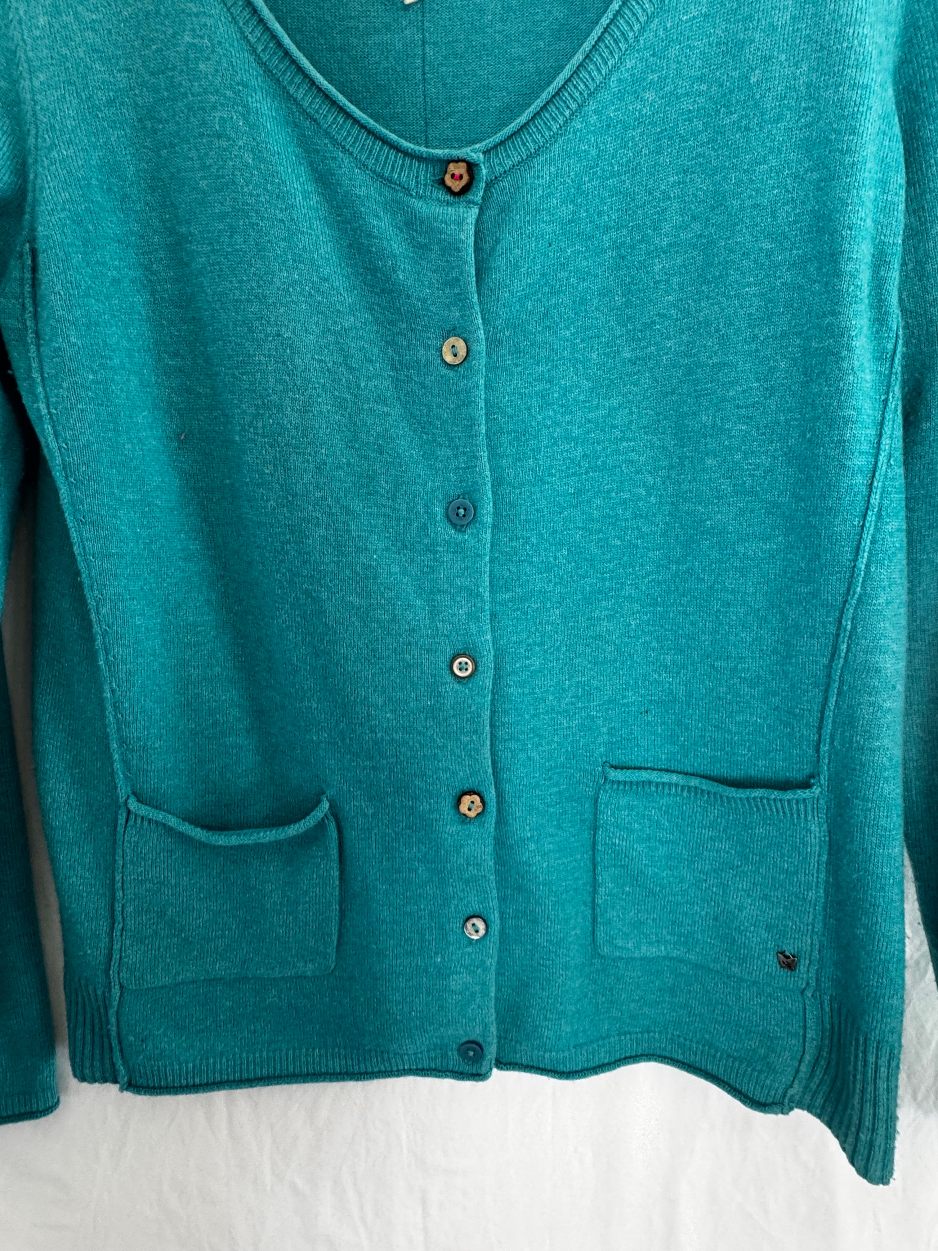 WHITE STUFF TEAL KNITTED CARDIGAN MIXED BUTTONS size 10