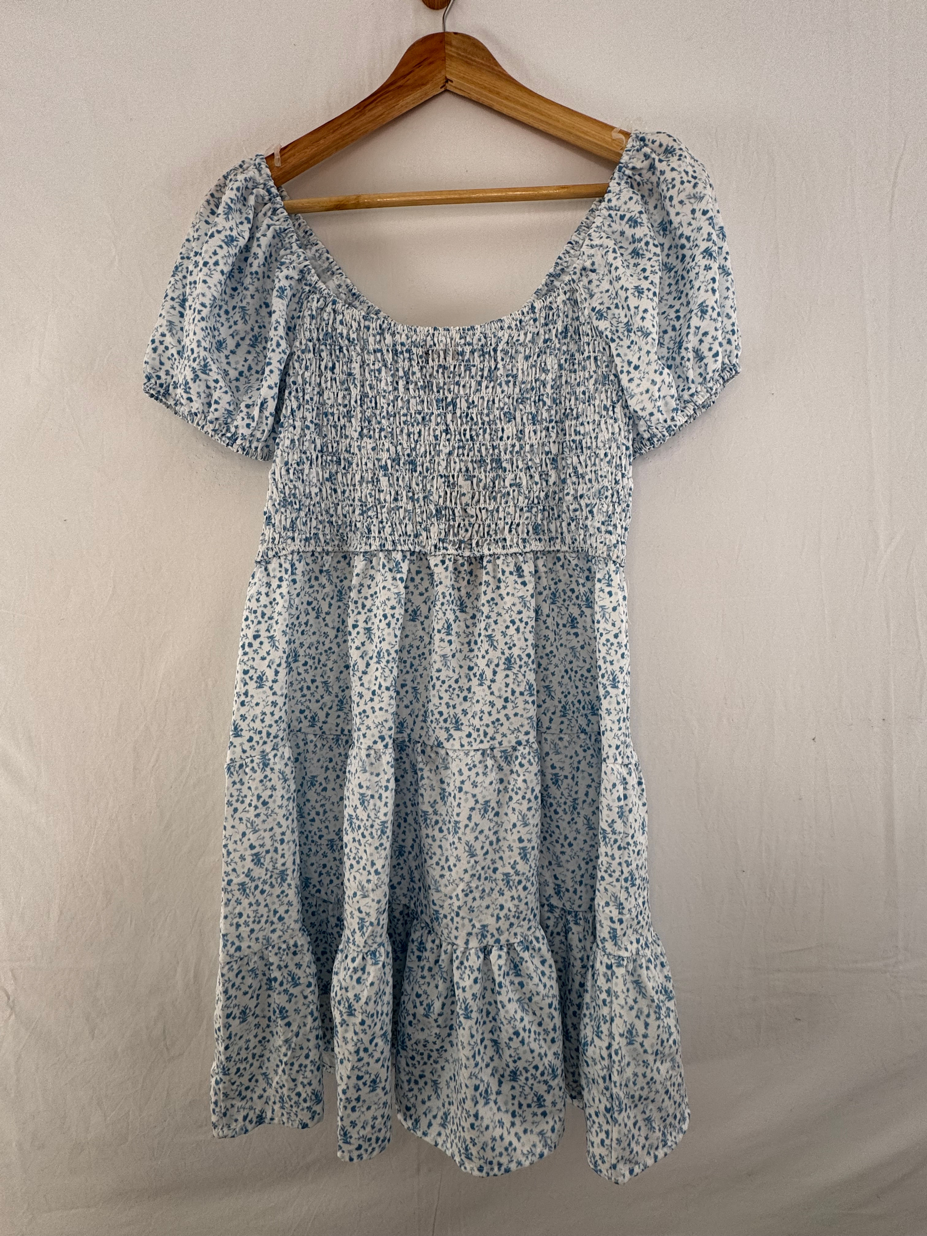 PINK VANILLA blue and white tiered short dress size L