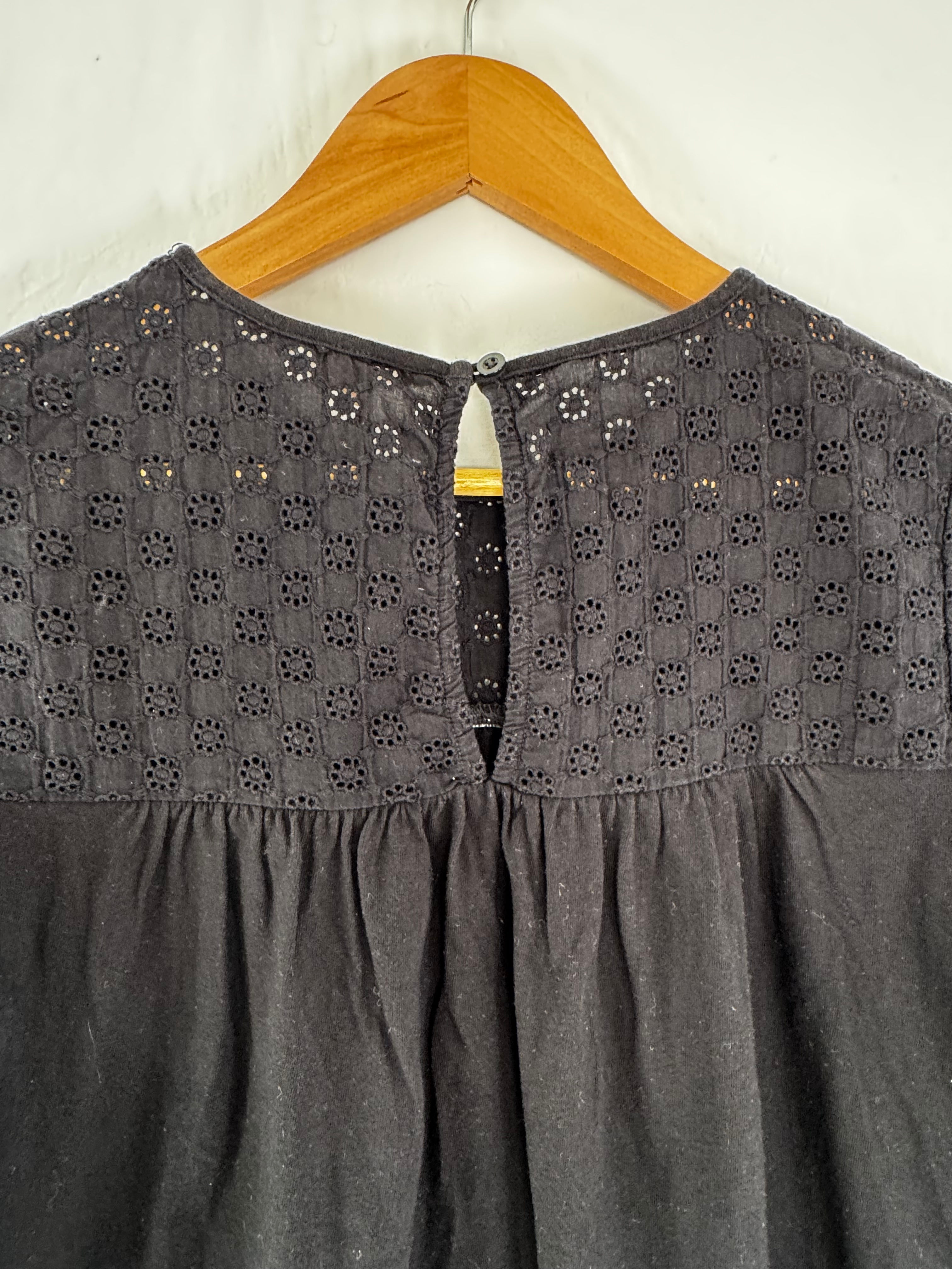 LEVI black smock style tee shirt with broderie yoke size S