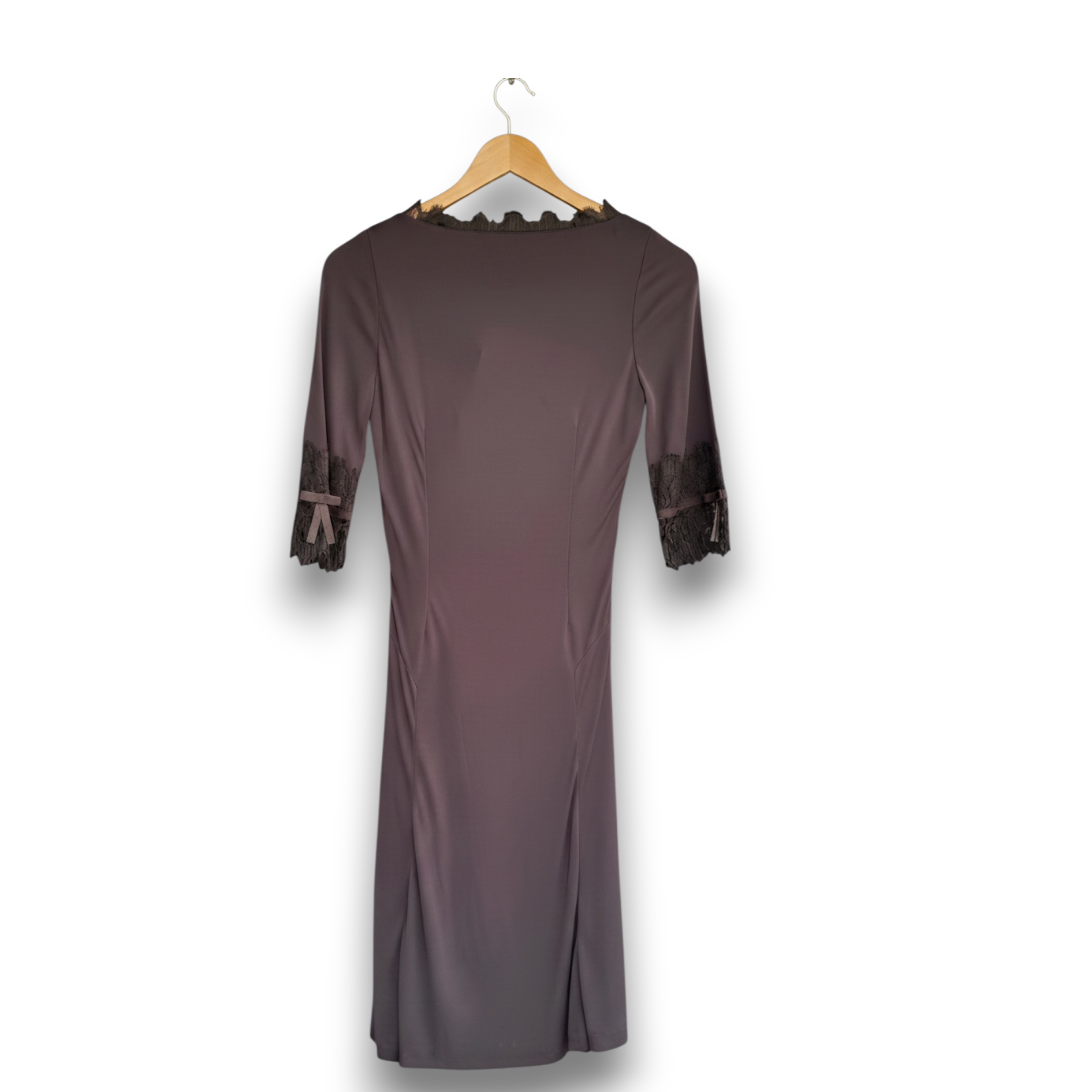 Karen Millen brown jersey dress with lace trim size 10