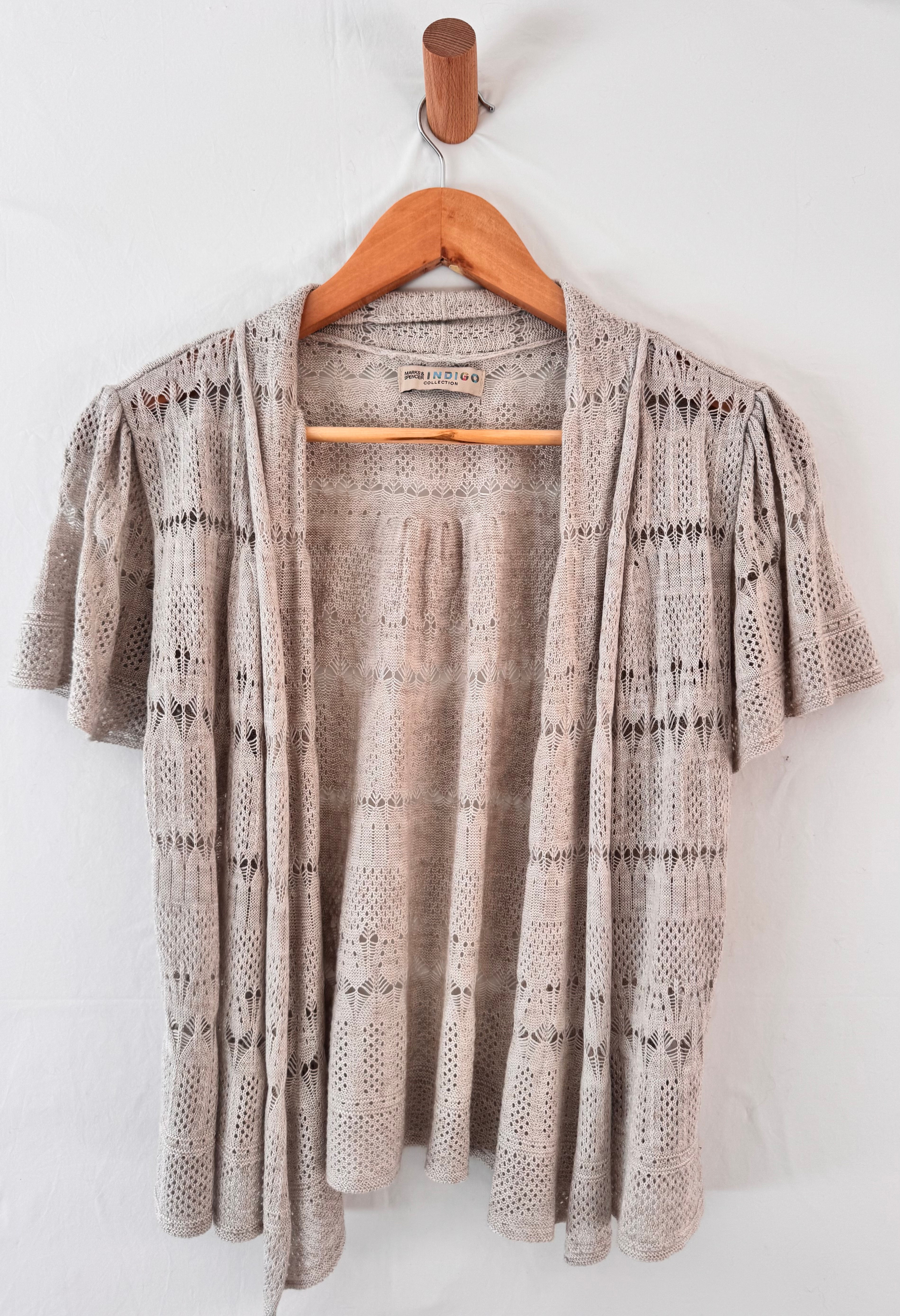MARKS& SPENCER OATMEAL CROCHET CARDIGAN  SHORT SLEEVE  size 16