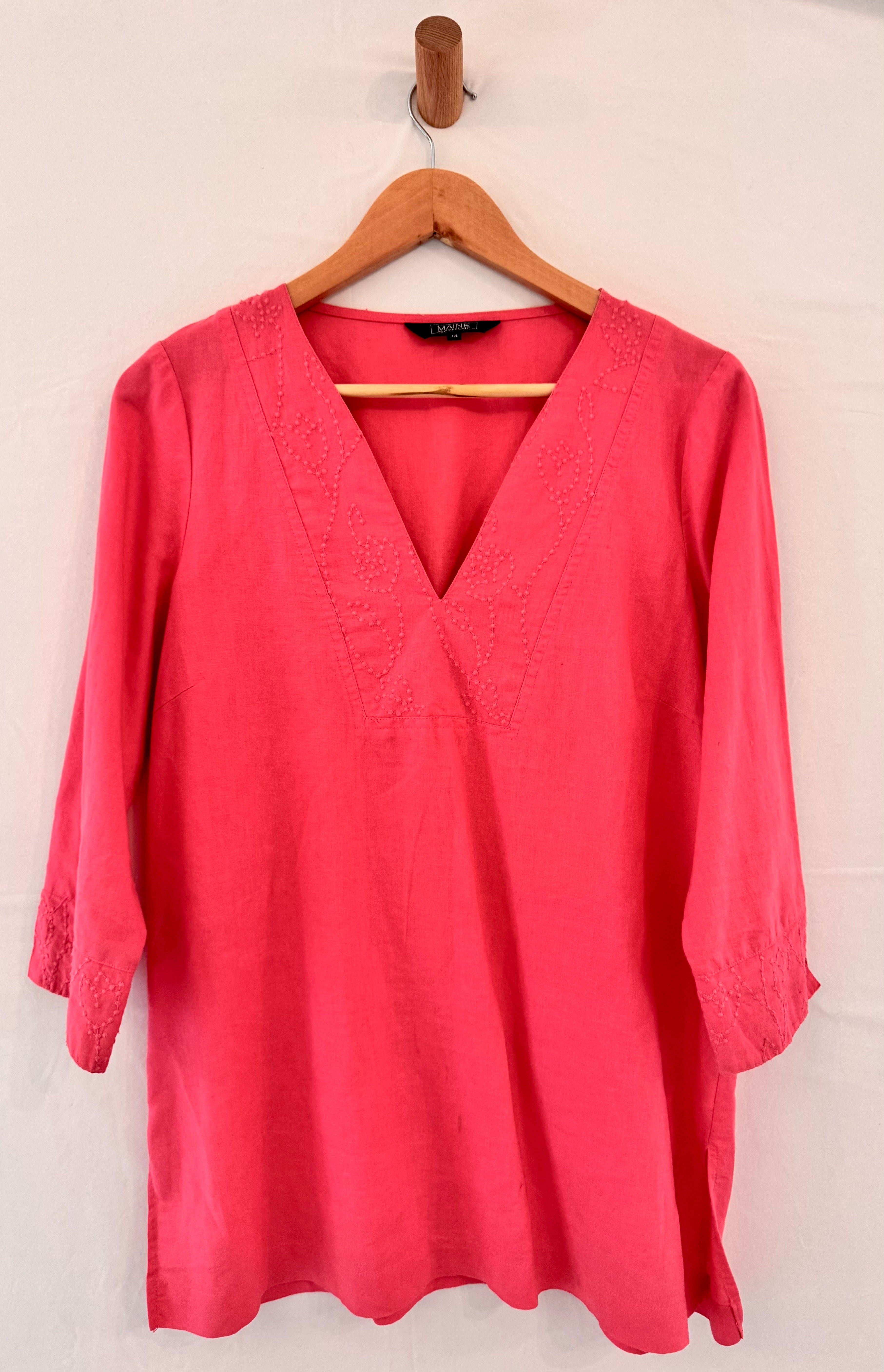 MAINE hot pink cotton/linen tunic size 14