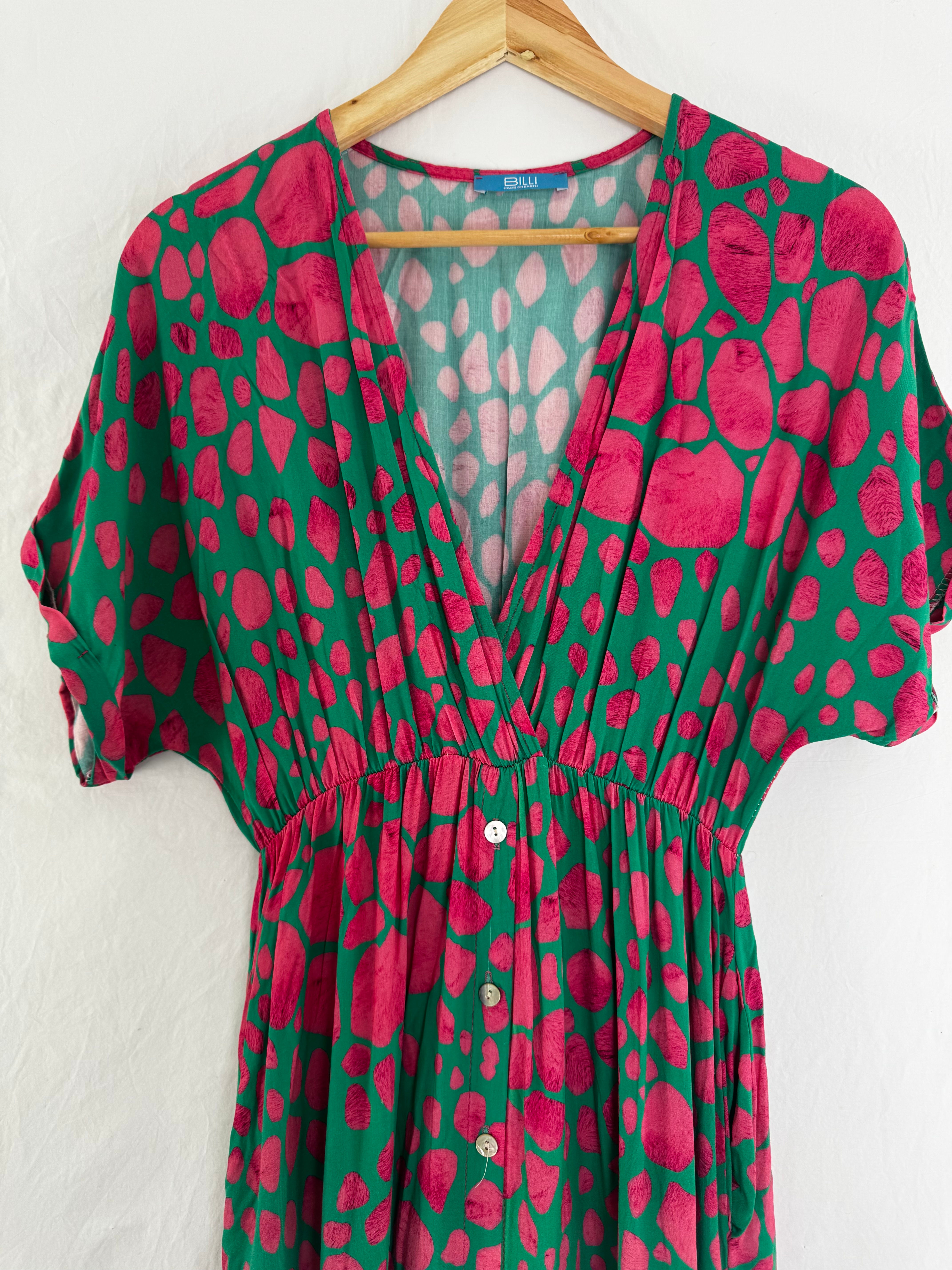 BILLI  green and pink v neck midi dress size 10