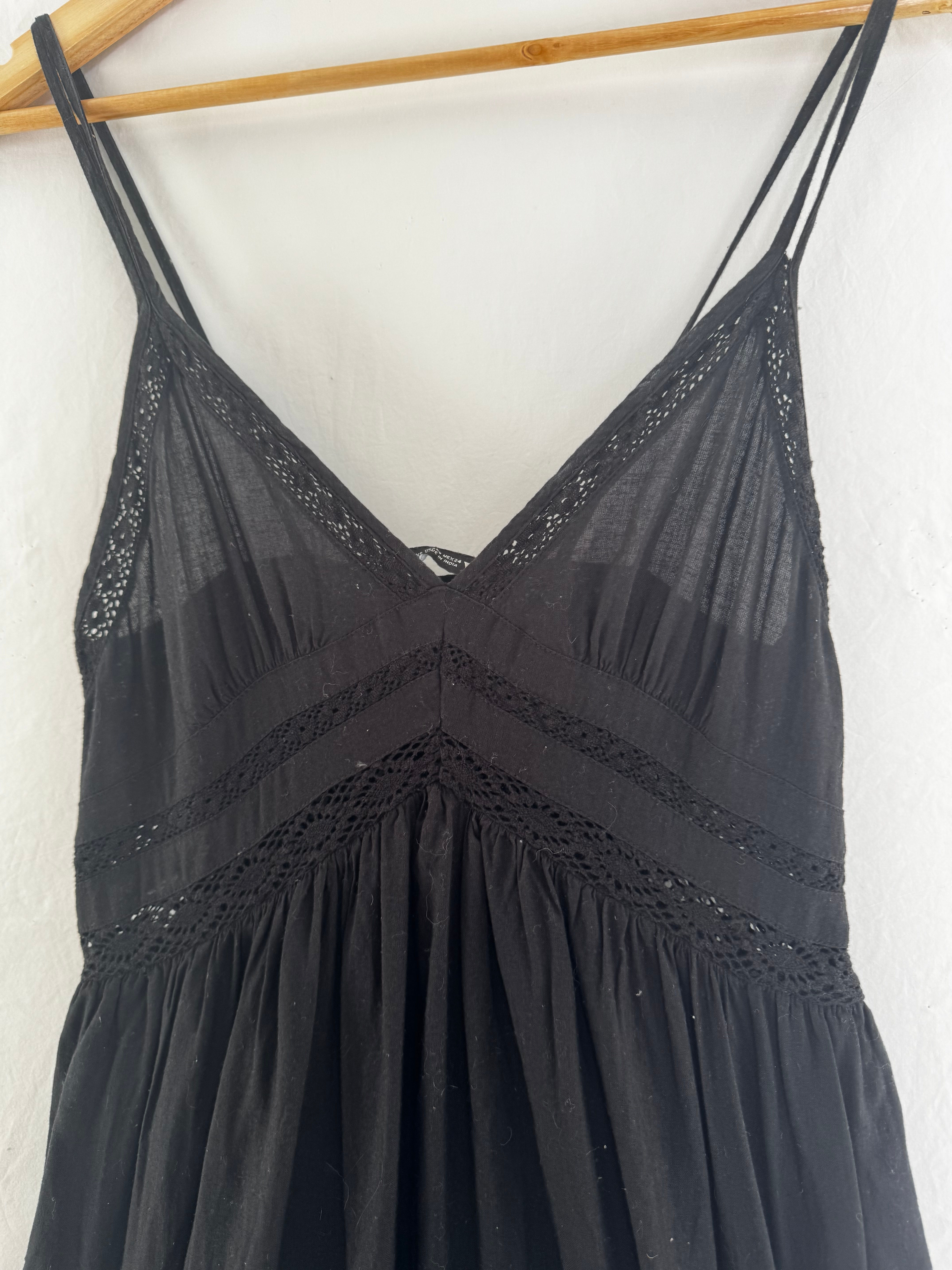 ZARA black cotton maxi dress with trim size XS