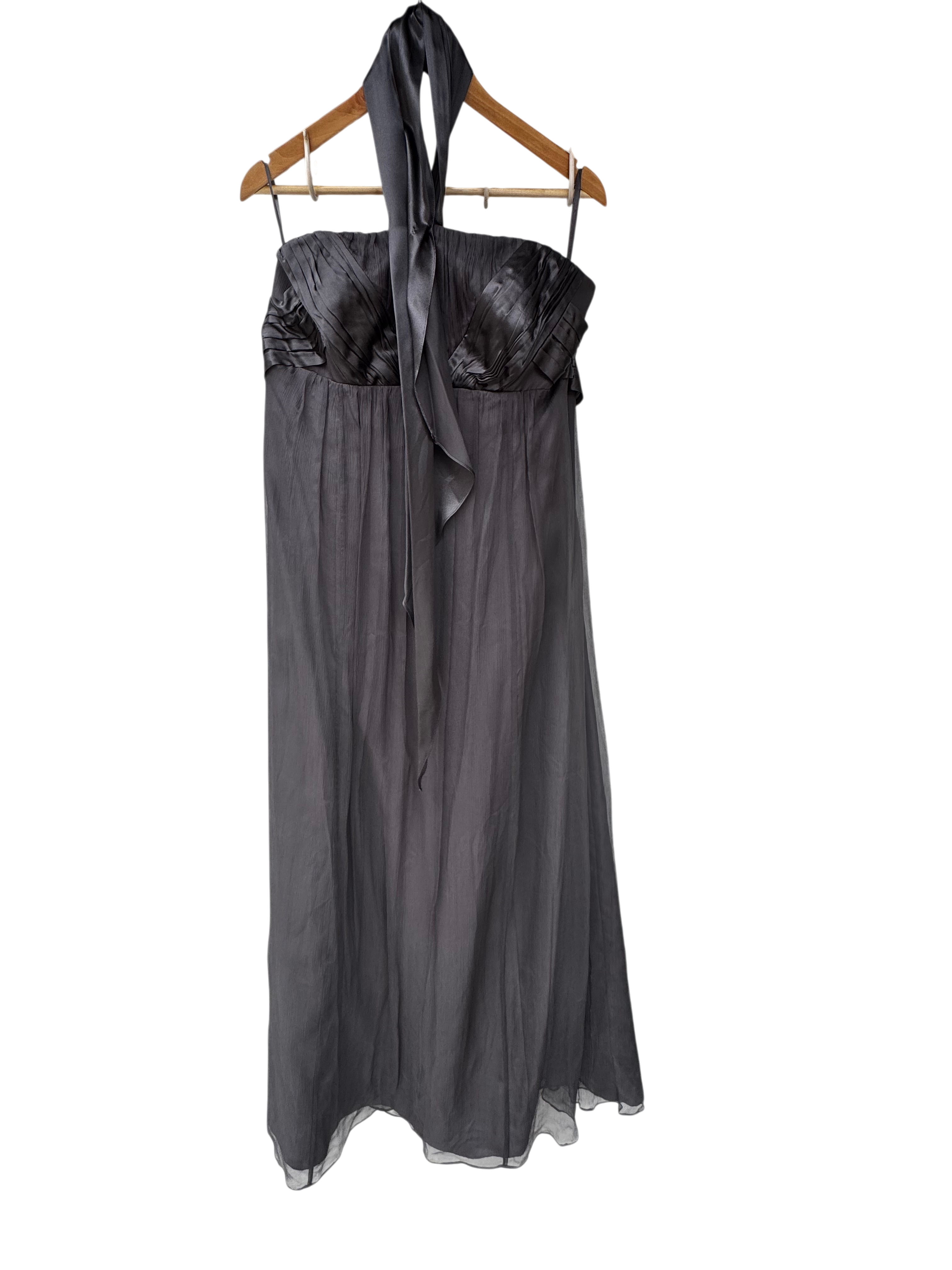 MONSOON dark grey chiffon & satin maxi dress size 18
