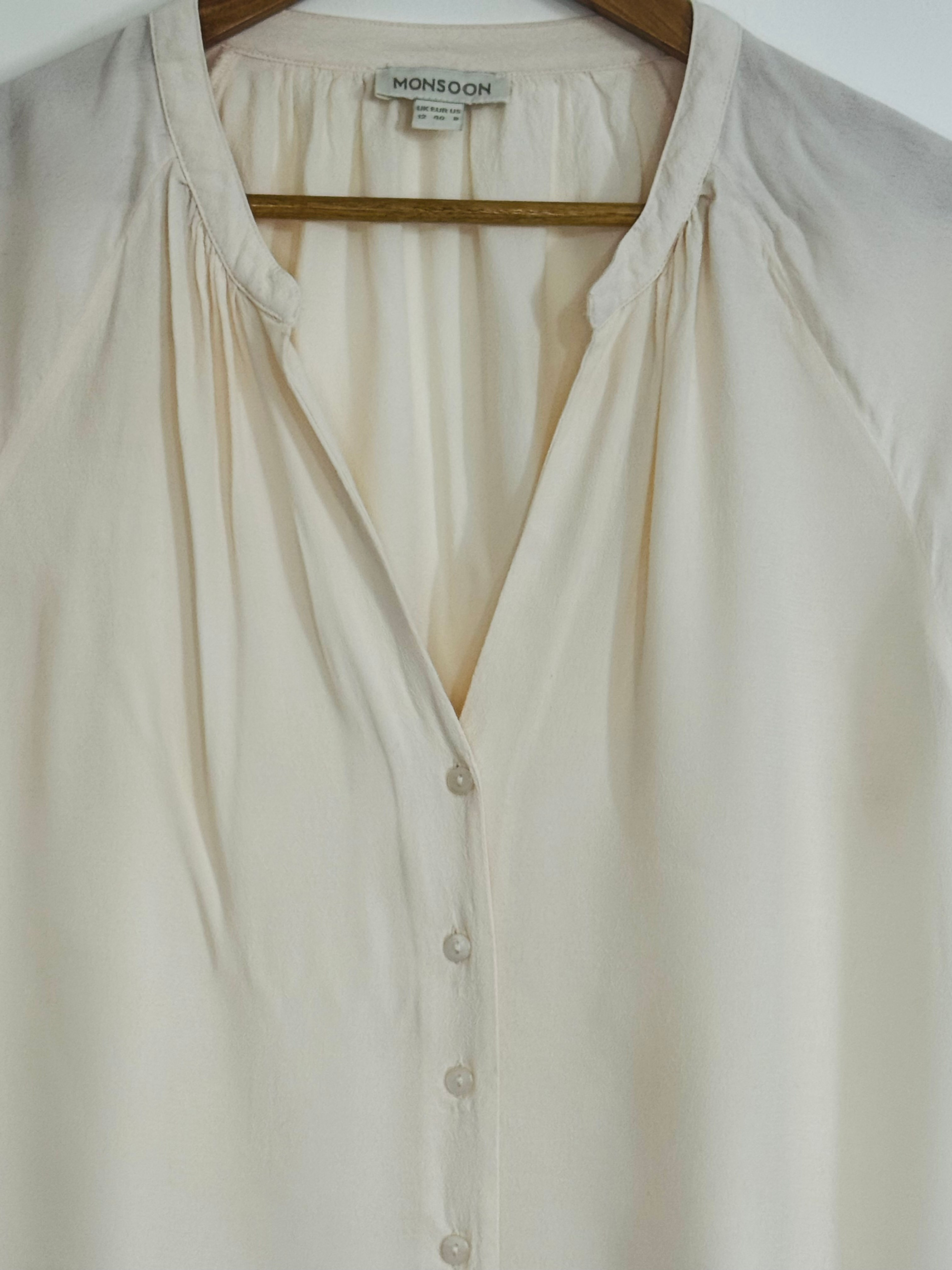 MONSOON pale blush button through blouse size 12