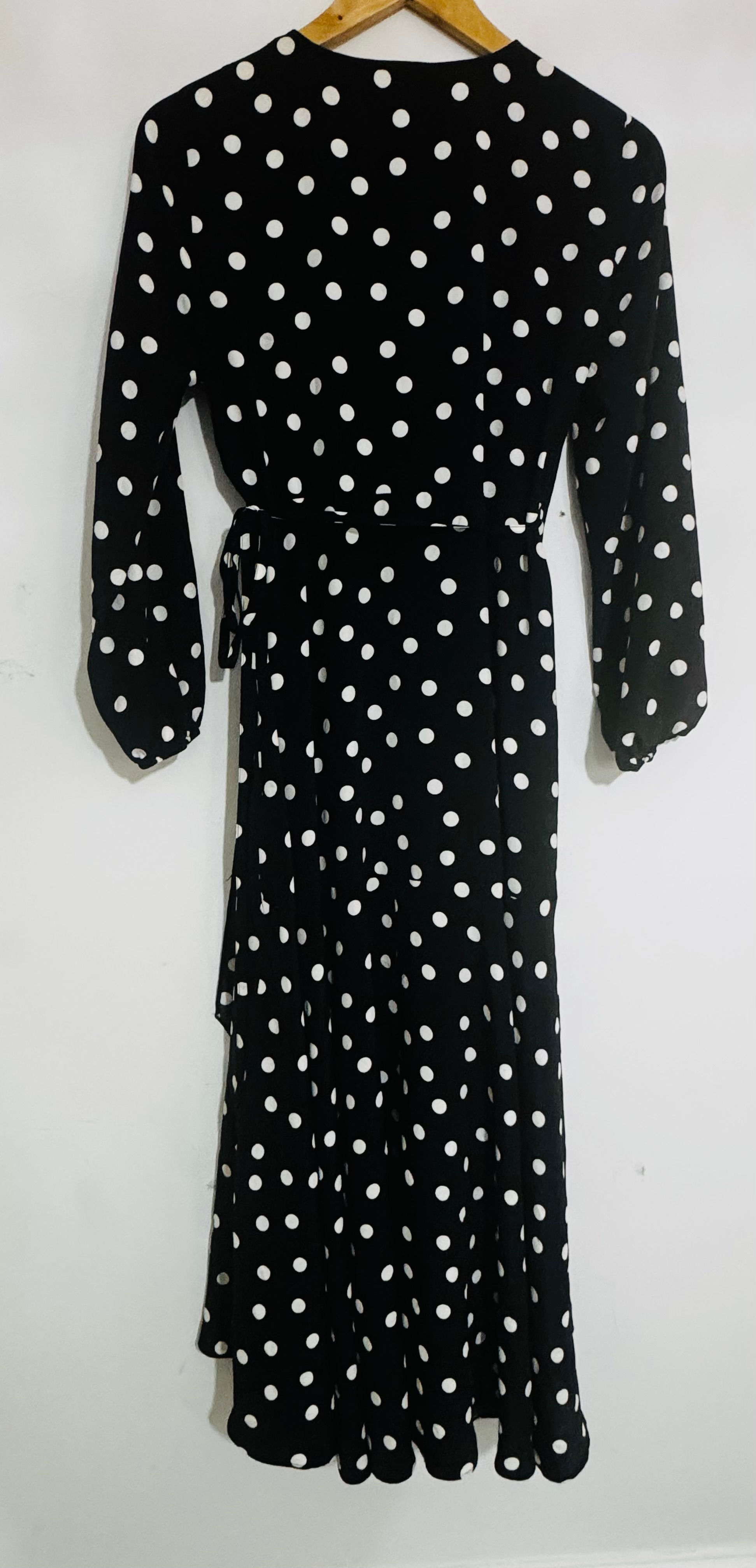 WALLIS black and white spot wrap dress size 10
