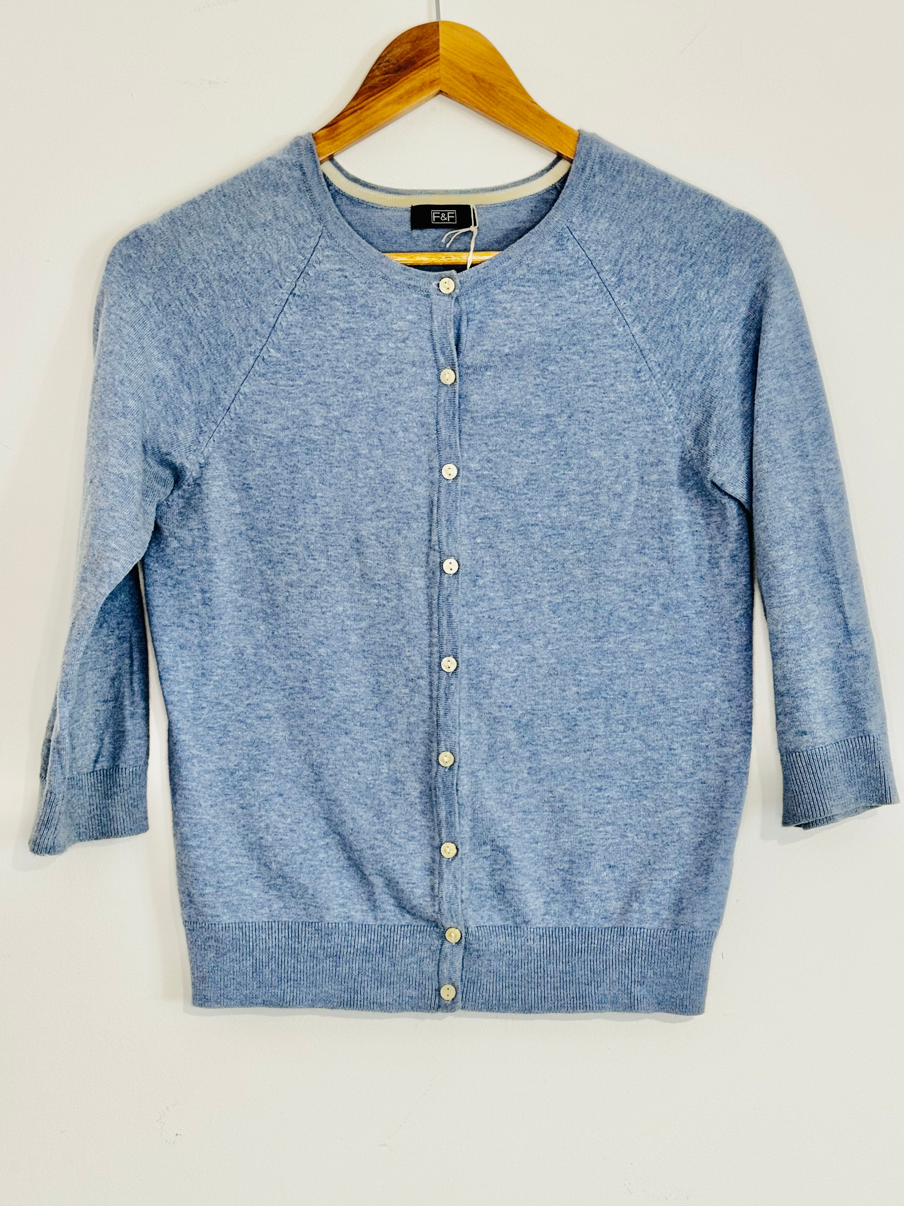F&F pale blue melange 3/4 sleeve cardigan size 10