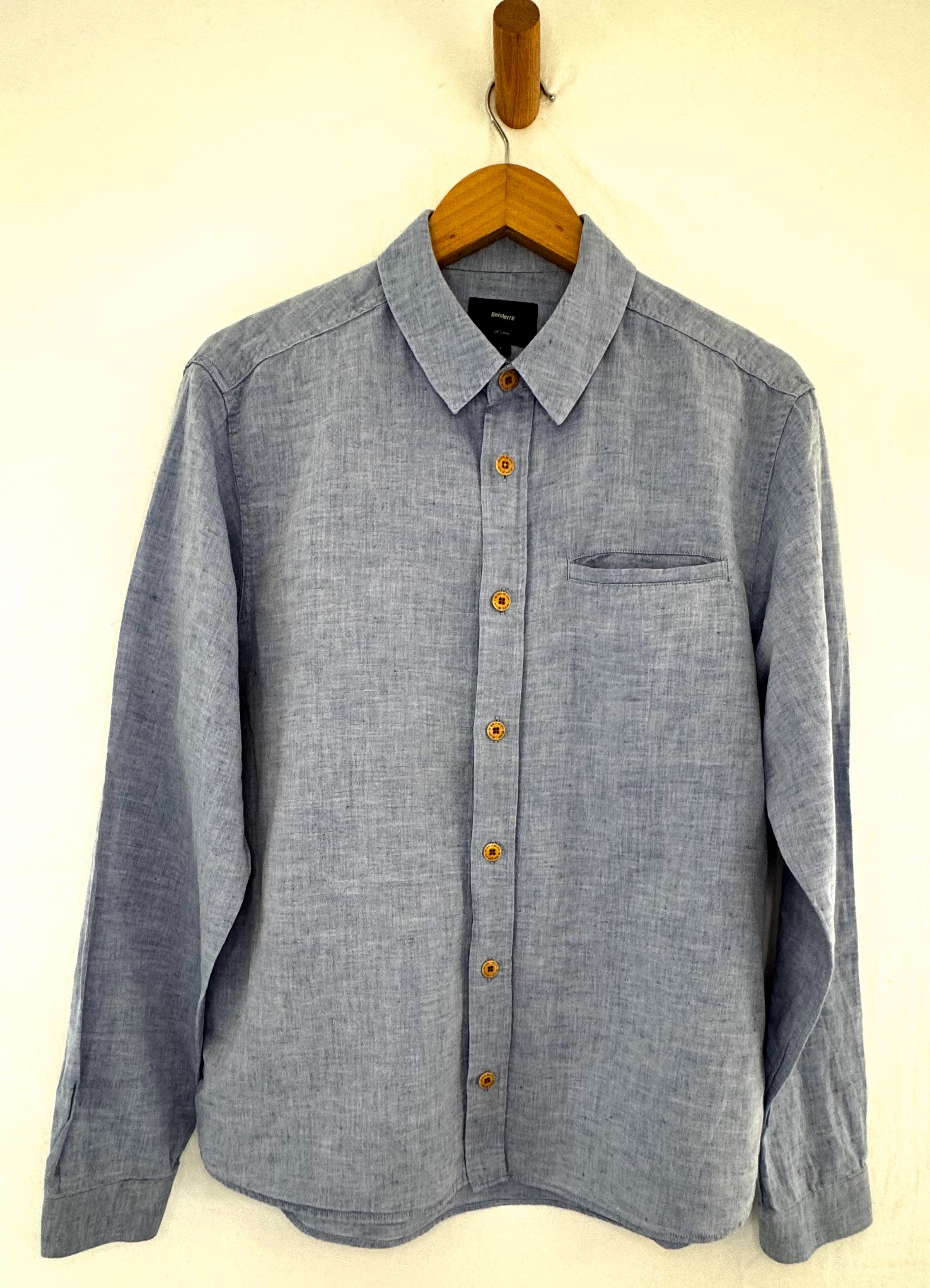 FINISTERRE - size L pale blue cotton /linen shirt
