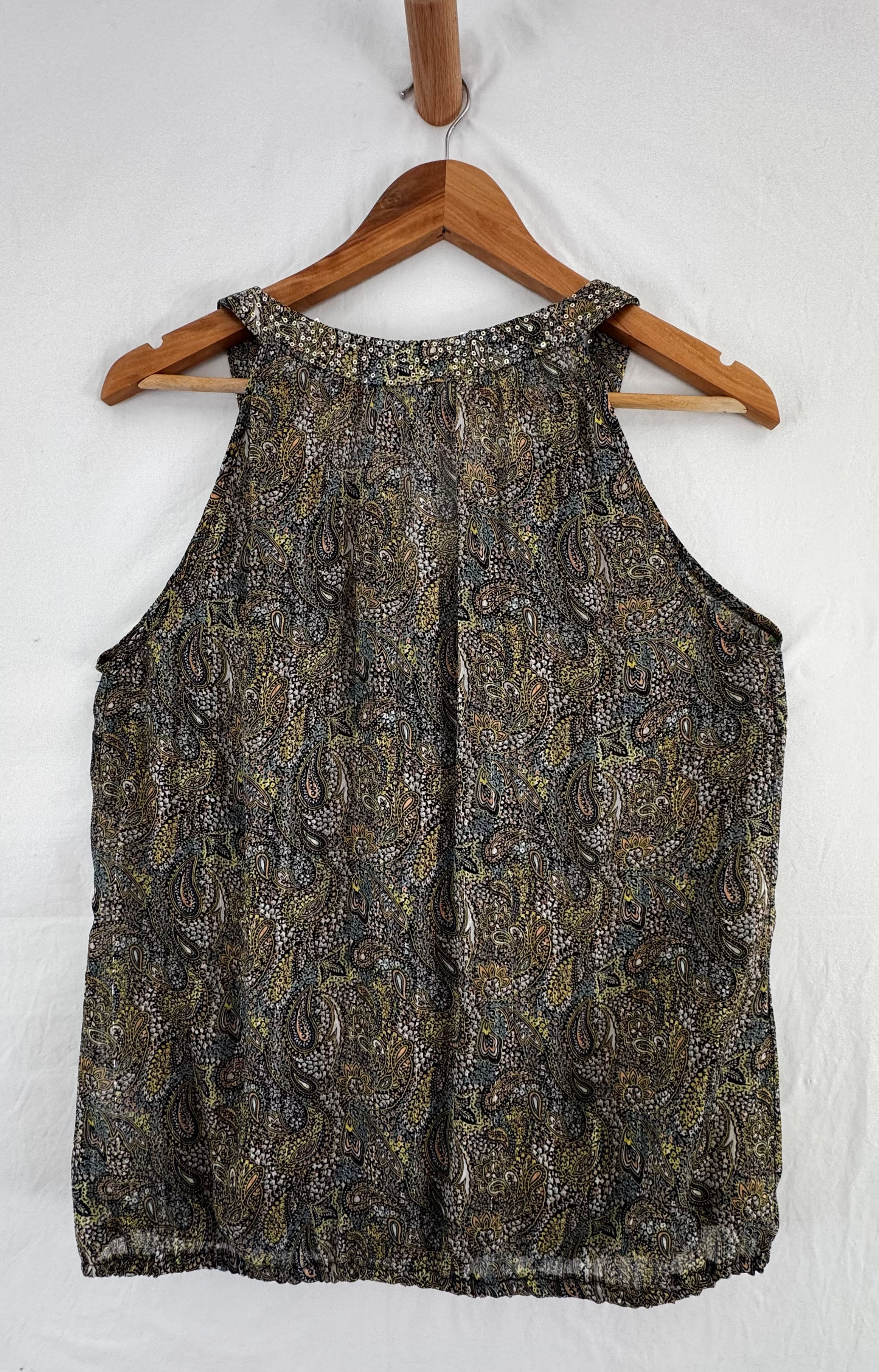 WALLIS MULTI COLOUR PAISLEY PRINT CAMI WITH  SEQUIN DETAIL  size M