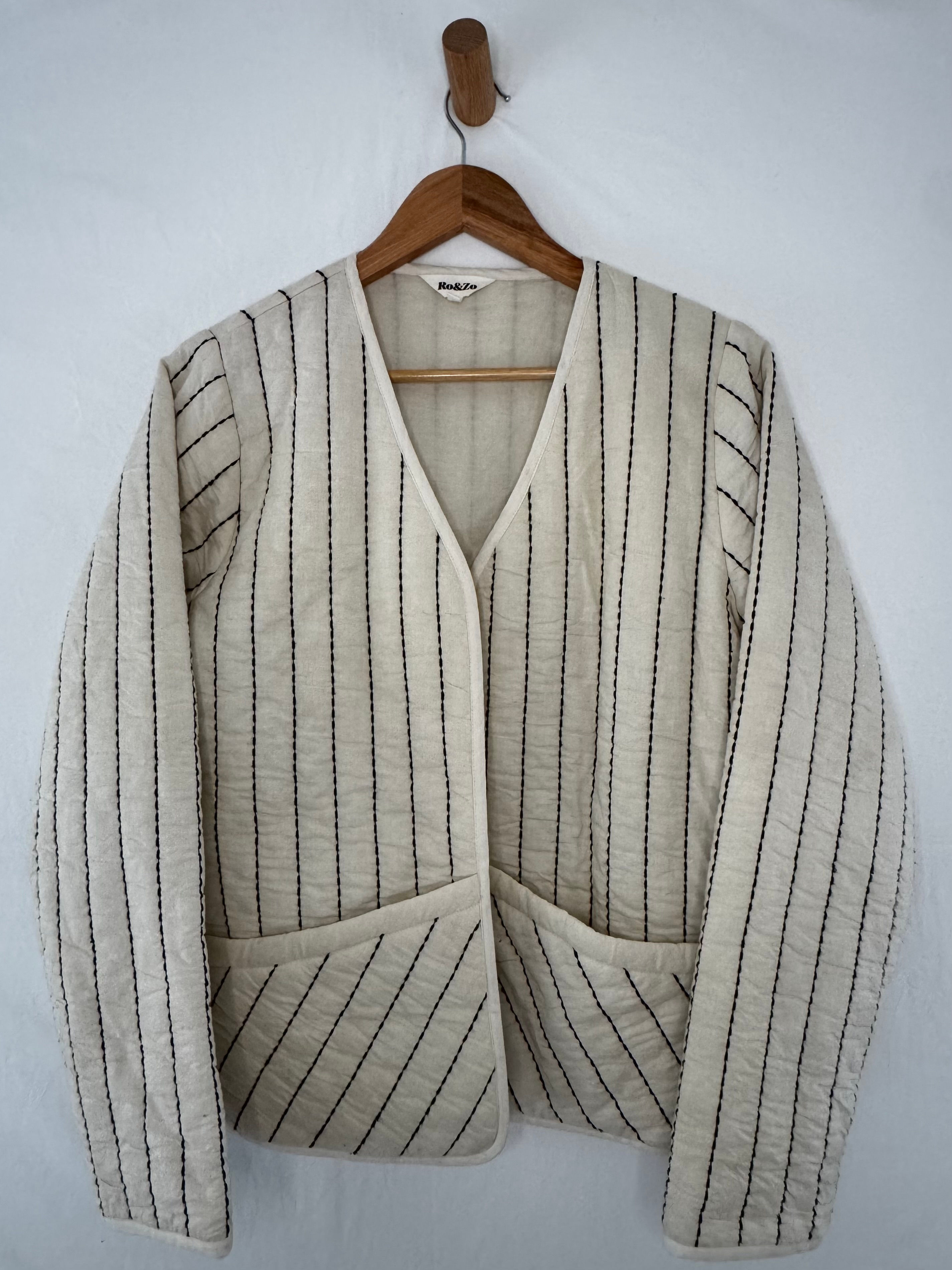 RO&ZO cream and black stripe quilted jacket - size S/10