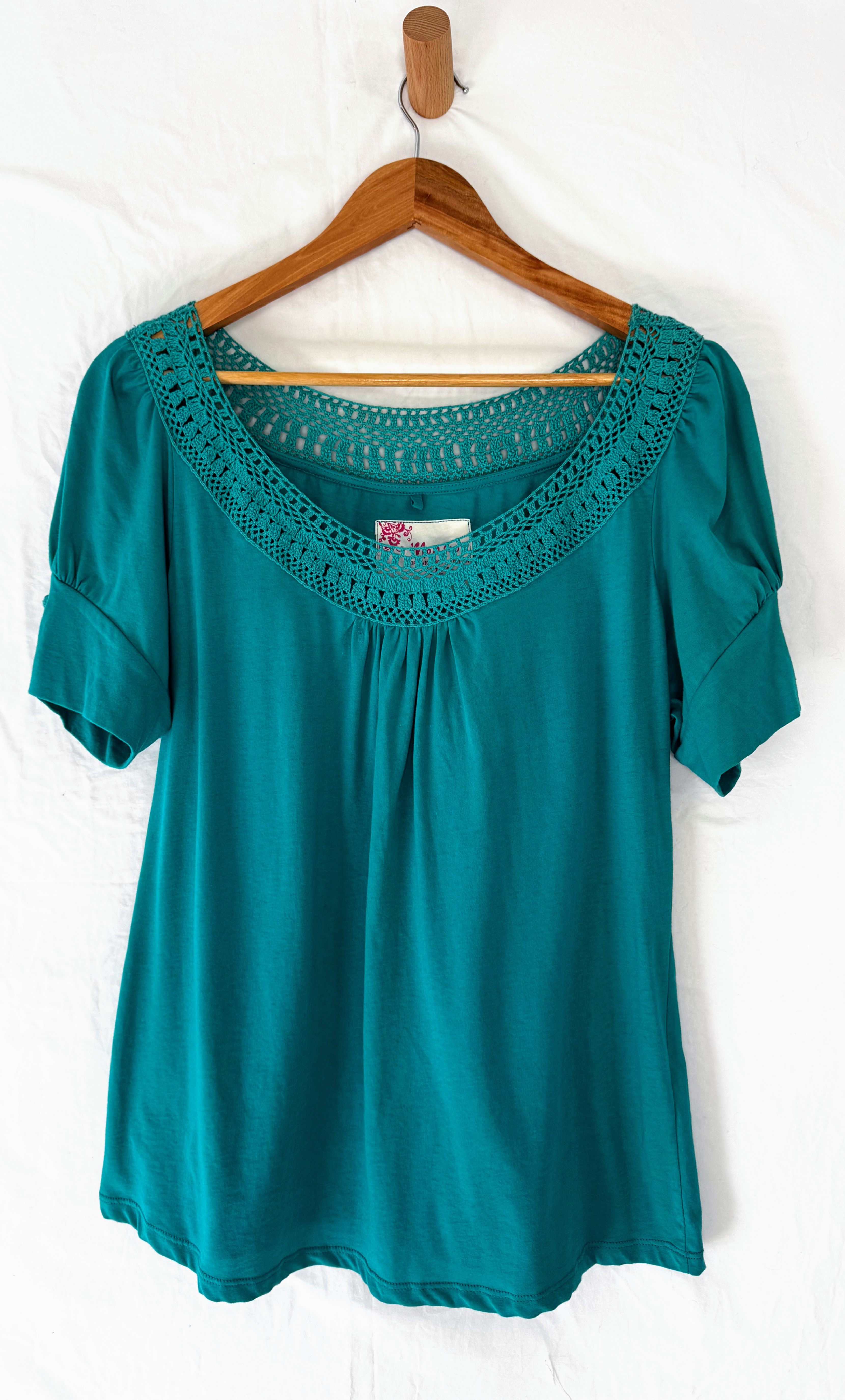 MONSOON JADE JERSEY TOP WITH CROCHET size 16 DETAIL