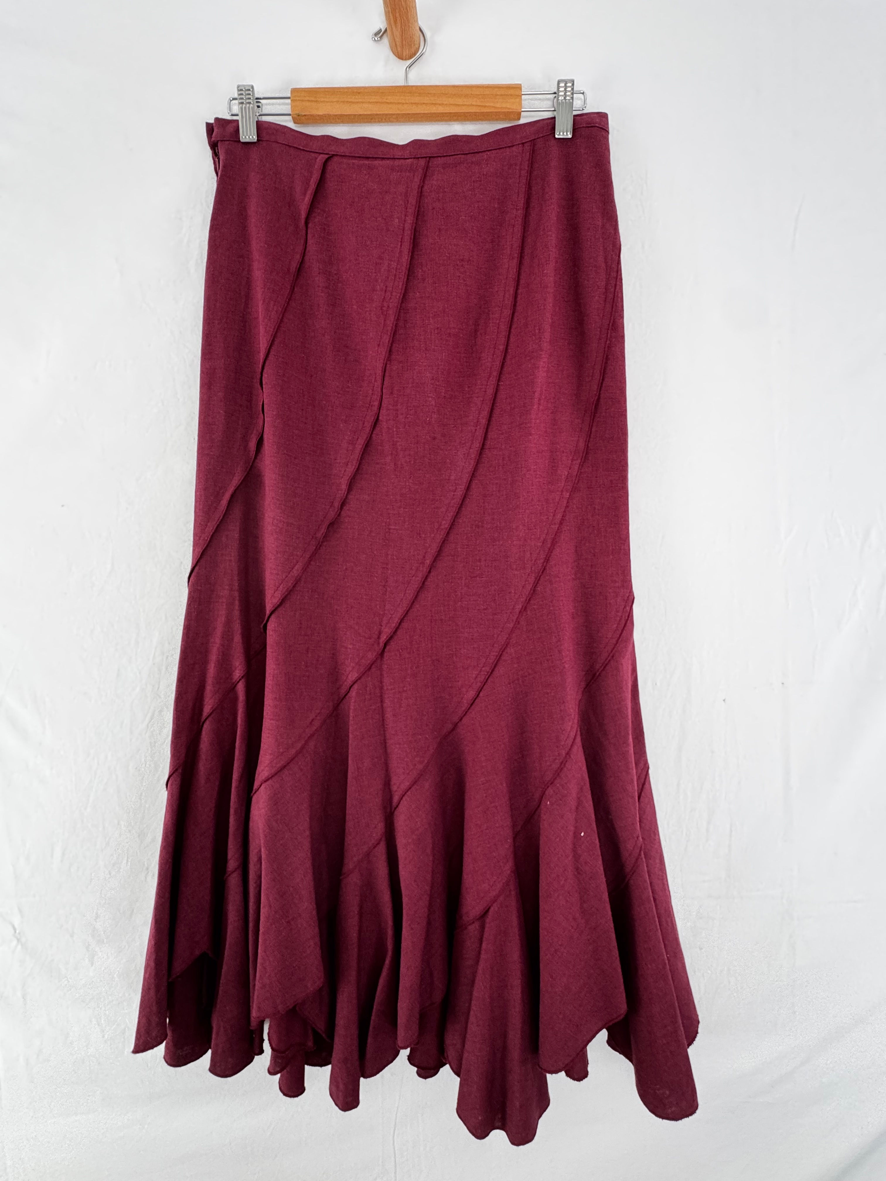 PRINCIPLES burgundy panelled hanky hem maxi skirt size 12