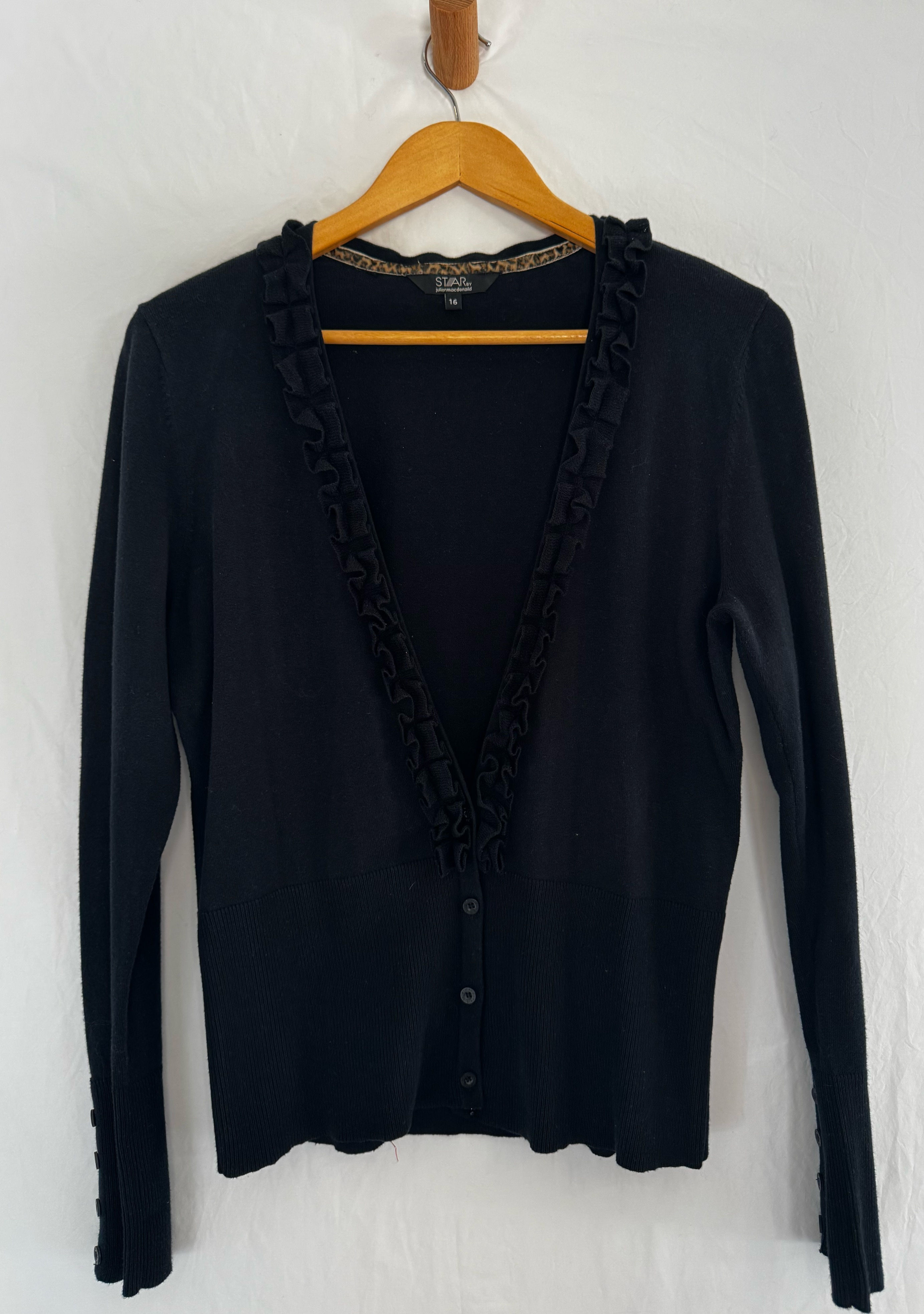 STAR BY JULIAN MACDONALD BLACK RUFFLE CARDIGAN size 16