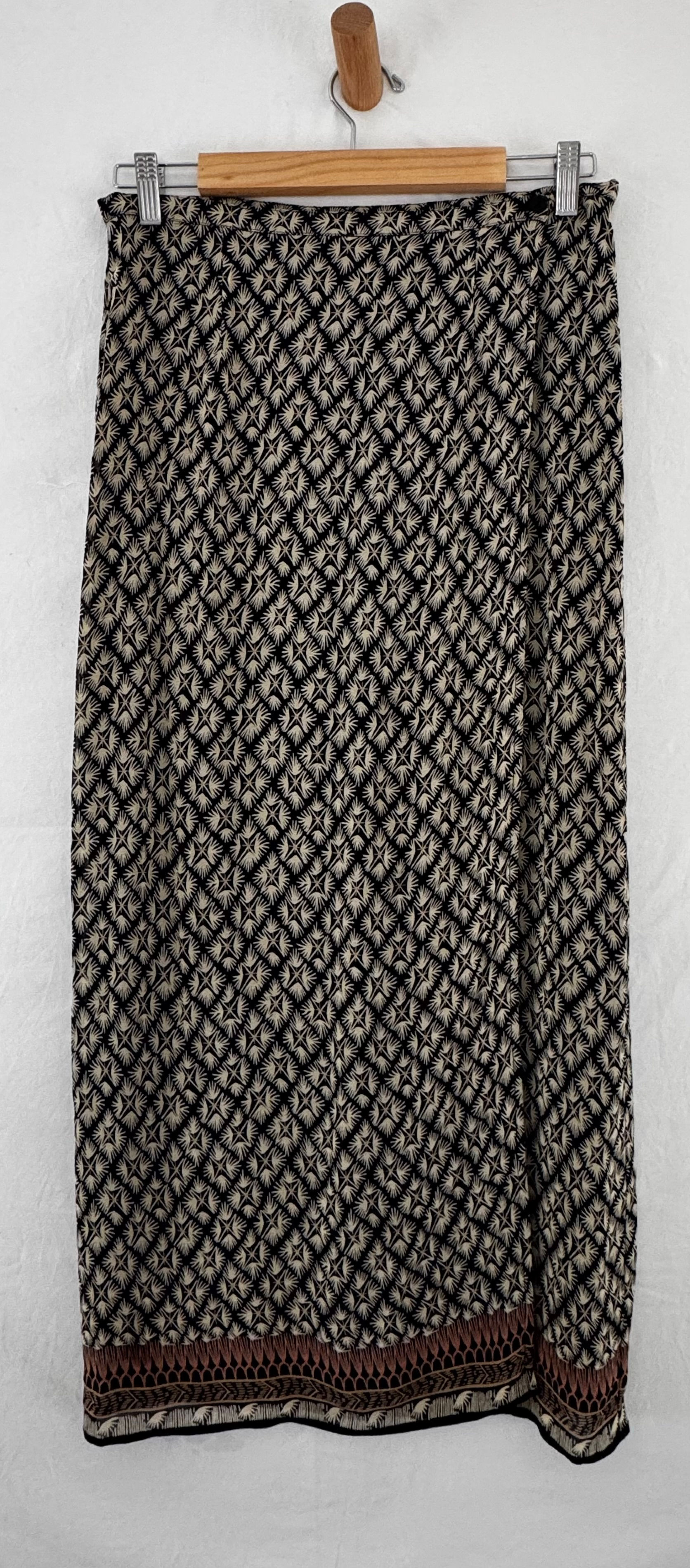 NEXT BLACK CREAM PRINTED WRAP LONG SKIRT size 14