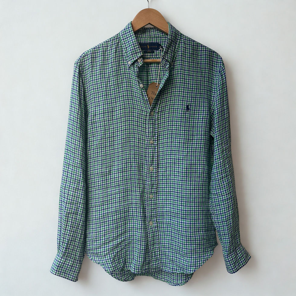 Ralph Lauren Green blue check shirt linen the loop