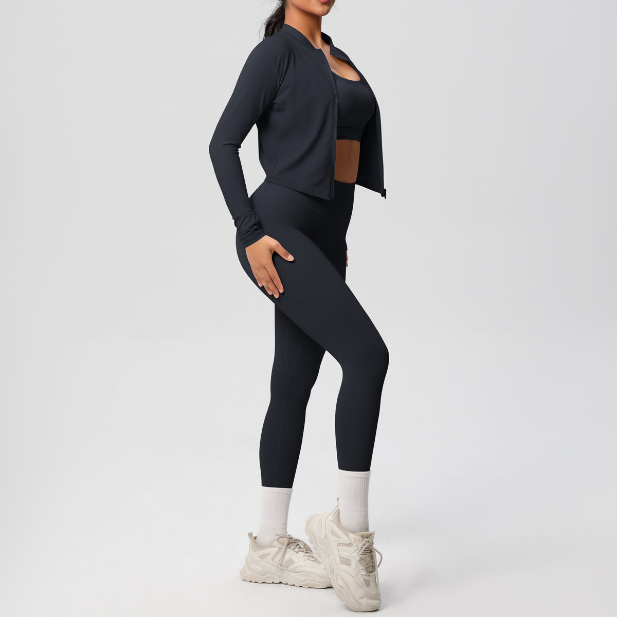 Sportswear Yoga Set Gym Sports Bra Zipper Jacket Leggings Clothes Sportswea