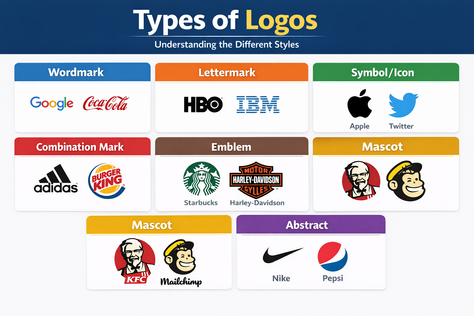 A collection of logos explaining logo types
