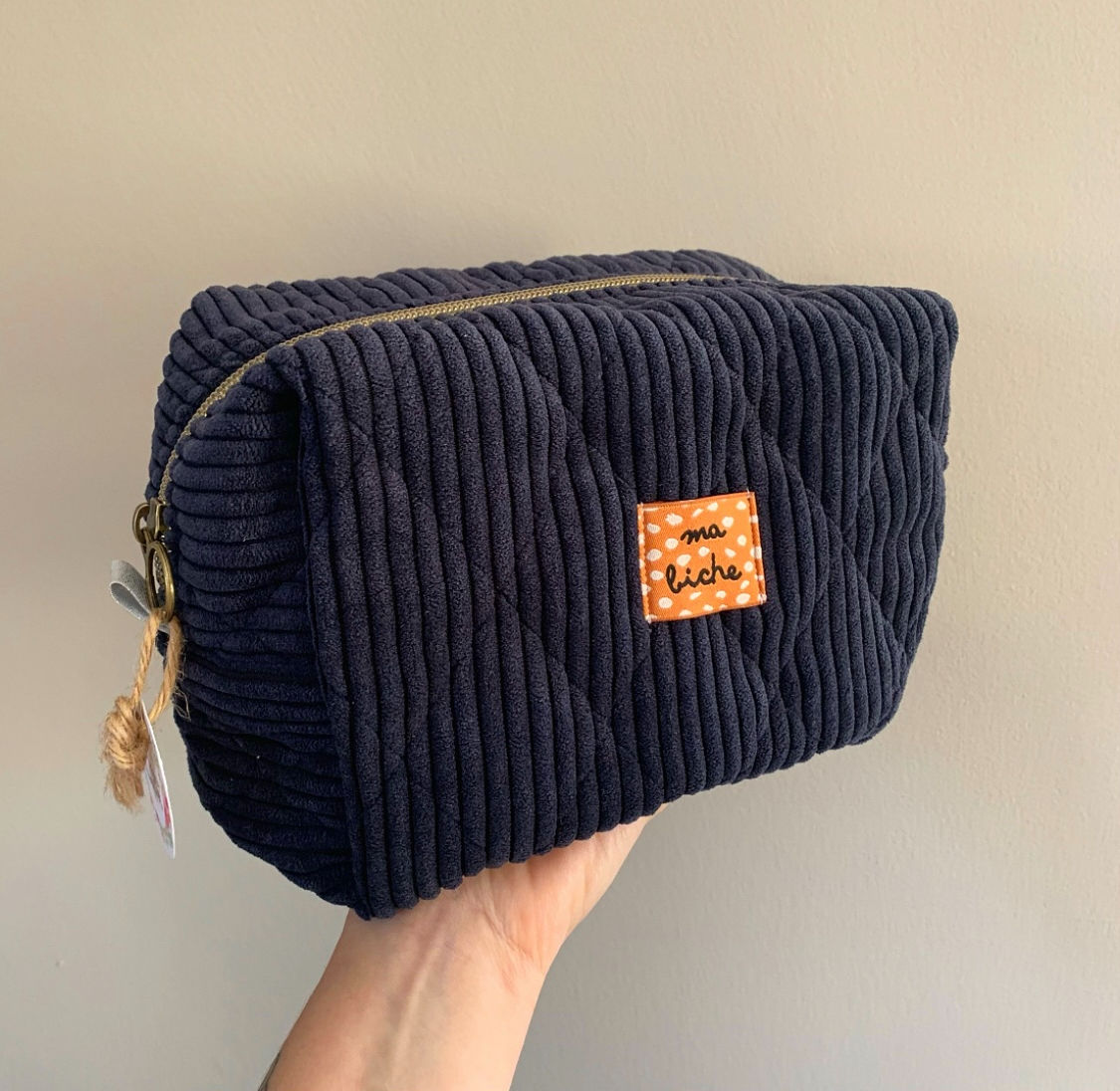 Trousse de toilette velours côtelé marine