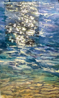 Glimmer, 36 x 24, oil and collage on paper, 2025