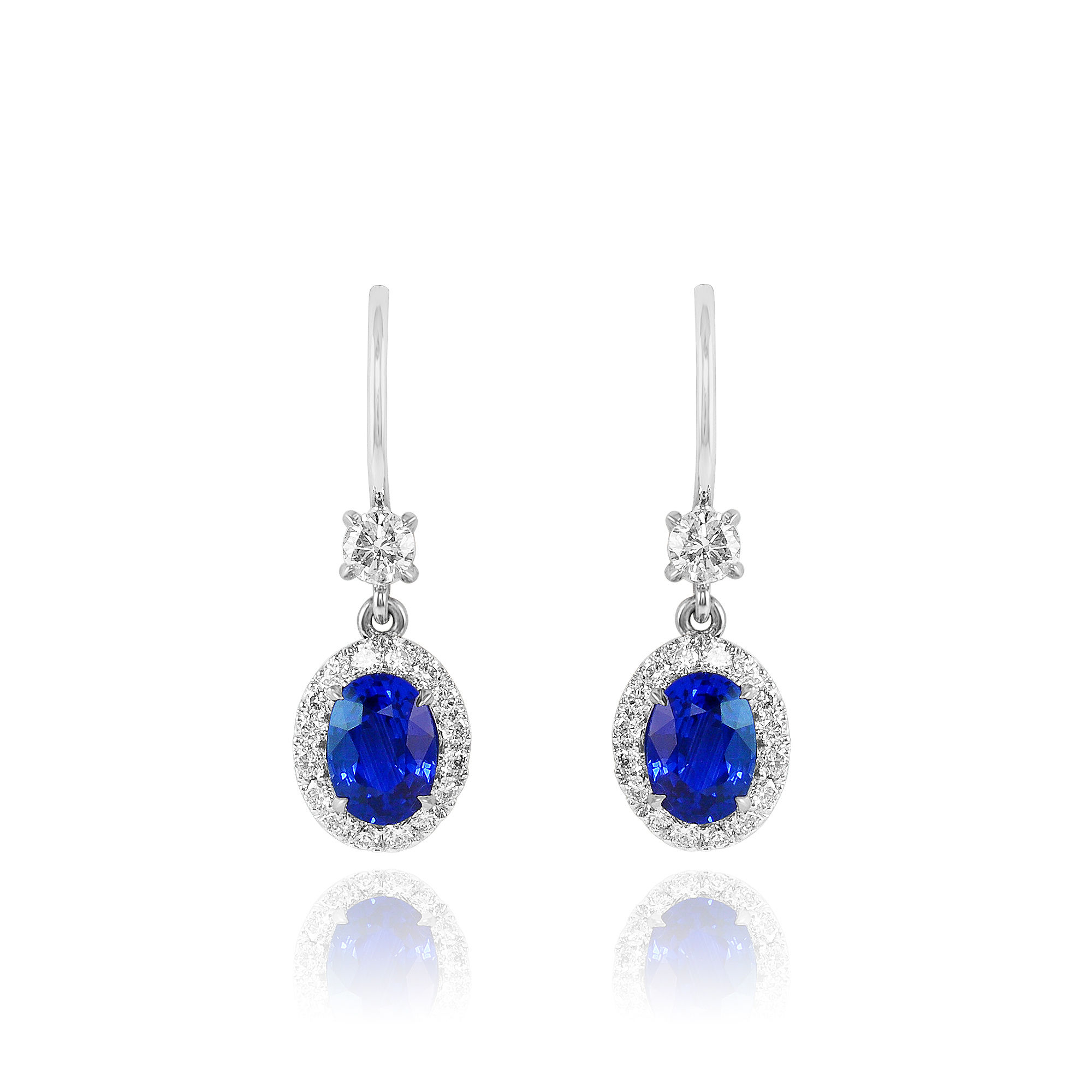 Blue sapphire and diamond drop earrings.