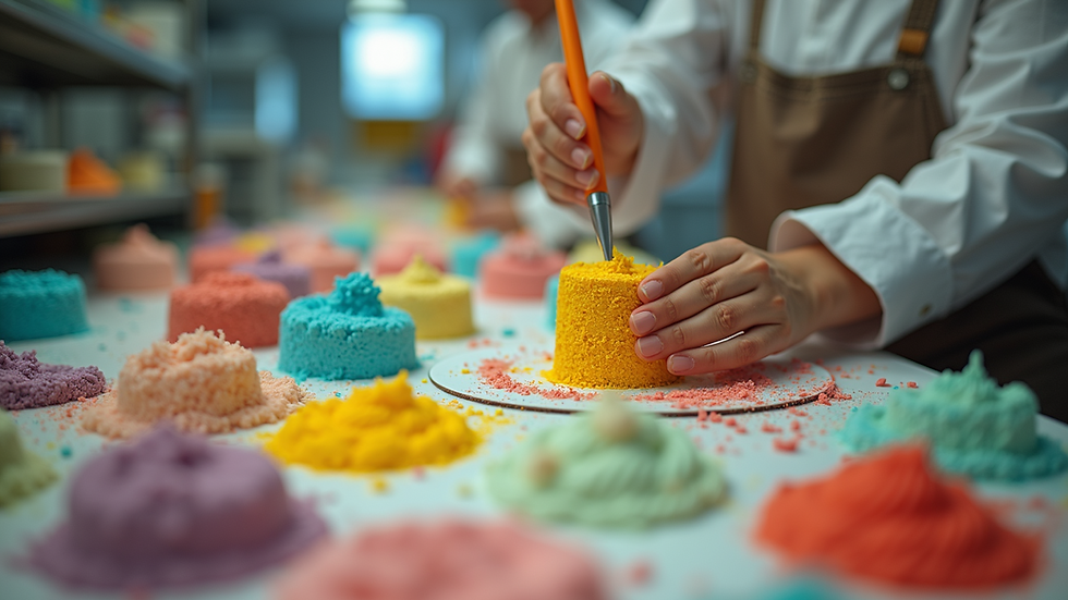 High angle view of a colorful cake decorating workshop in Houston