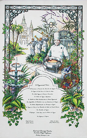 Menu, Executive Chefs Conference, New Orleans, Ink and Watercolor