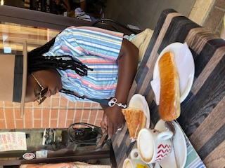 eating breakfast at a cafe