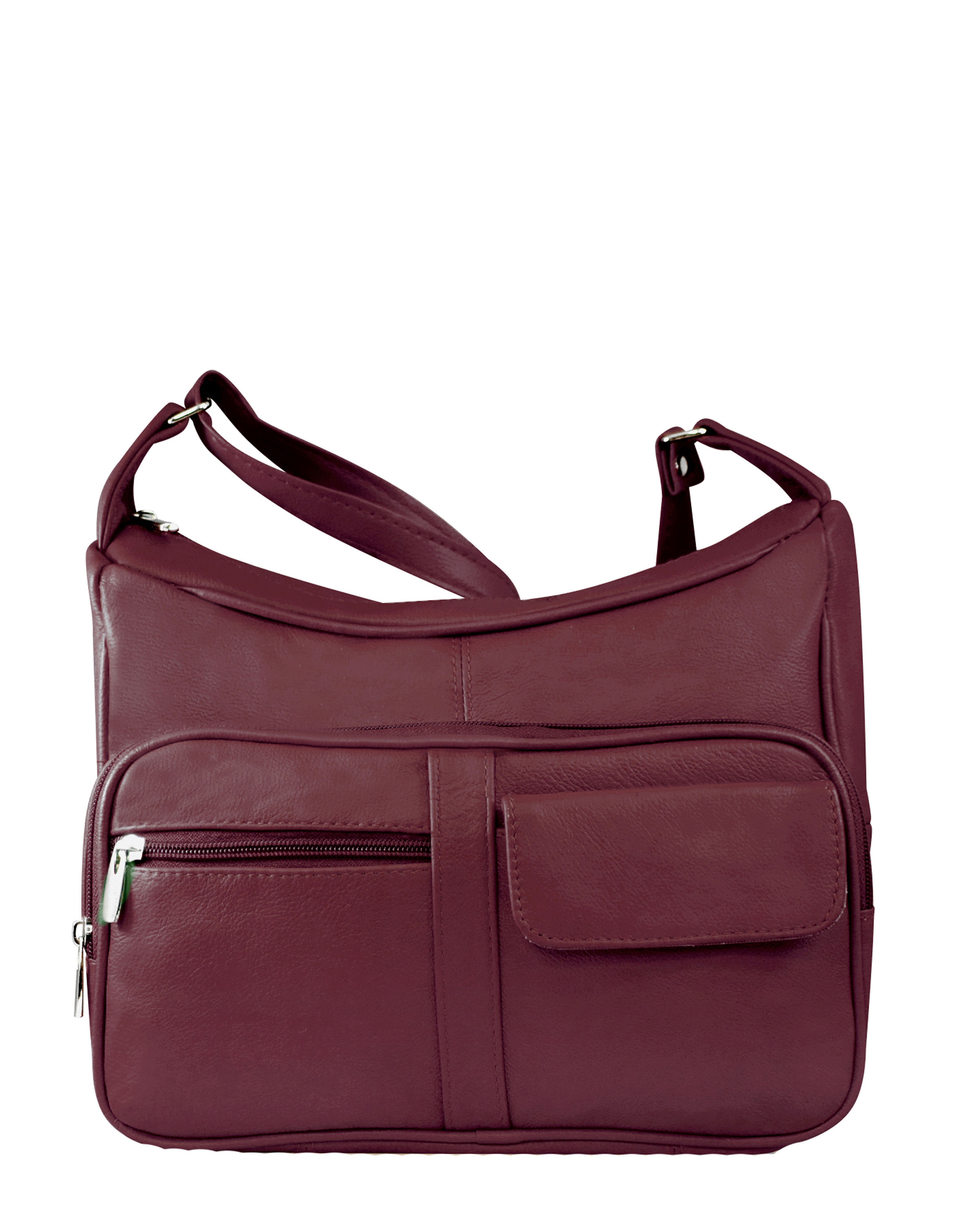 Wine Multi Pocket Leather Concealment Crossbody Bag Front View