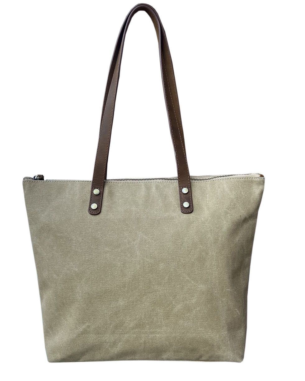 Thumbnail: Water-resistant waxed canvas tote shoulder bag