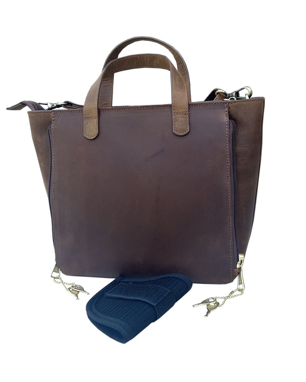 Thumbnail: Vintage cowhide leather tote/shoulder/crossbody concealed carry bag
