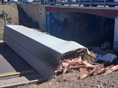 Un camión con carne volcó en Mendoza y la gente intentó llevarse las medias reces