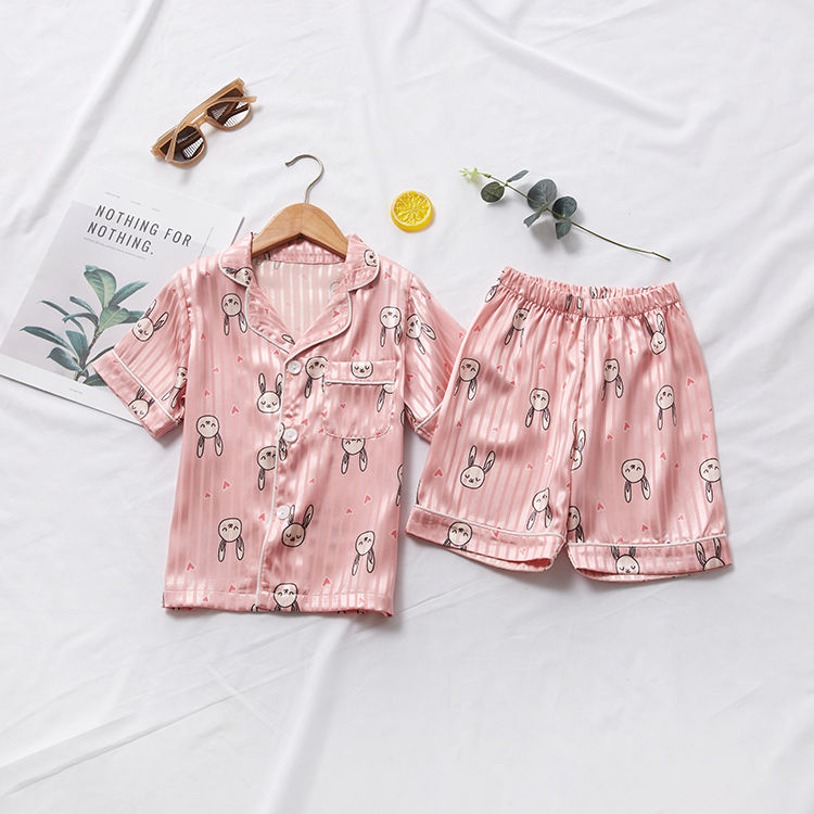 Thumbnail: Silk Satin Printed  Pajamas Short Sleeve Sleepwear