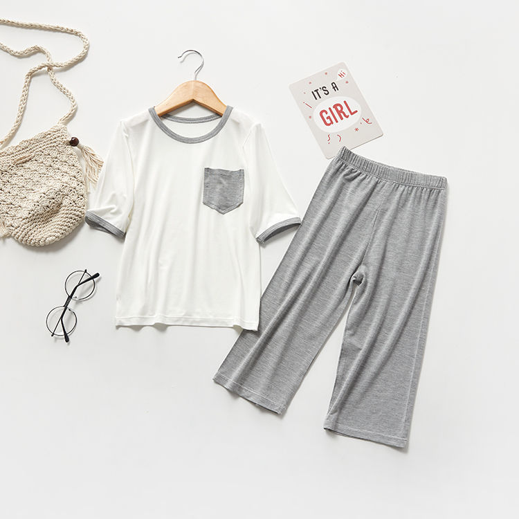 Thumbnail: Cute Pajamas Set Short Sleeve Shirt with Pants to Knee