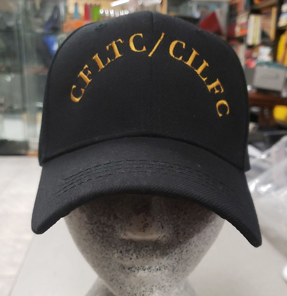 A black baseball cap with the embroidered gold letters 'CEITC / CILFC' arched across the front. The cap is displayed on a speckled grey mannequin head, set against a cluttered background indicative of a store or storage area with various items.